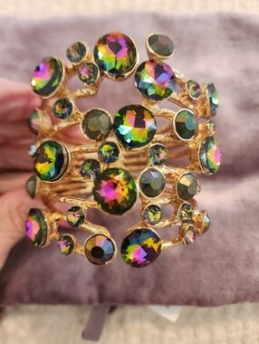 Watermelon Stone Hinged Bangle Statement Bracelet Wedding Event Mobwife Formal